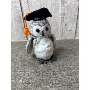Ty Beanie Baby Wiser Owl Plush Toy Class Of 1999 Gray & White w/ Graduation Cap